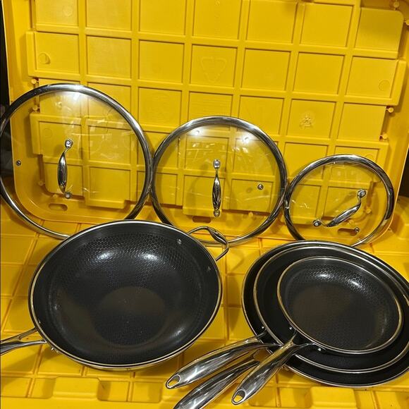 HEXCLAD 7 Piece Nonstick Stainless Steel Frying Pan Set 8 10 12" Lids Wok M $600 - Picture 2 of 10